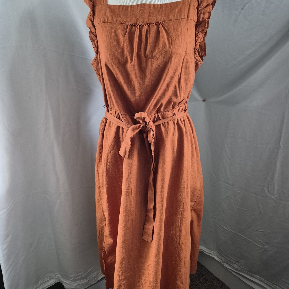 Universal Thread Rust Orange Sleeveless Midi Dress with Tie Waist